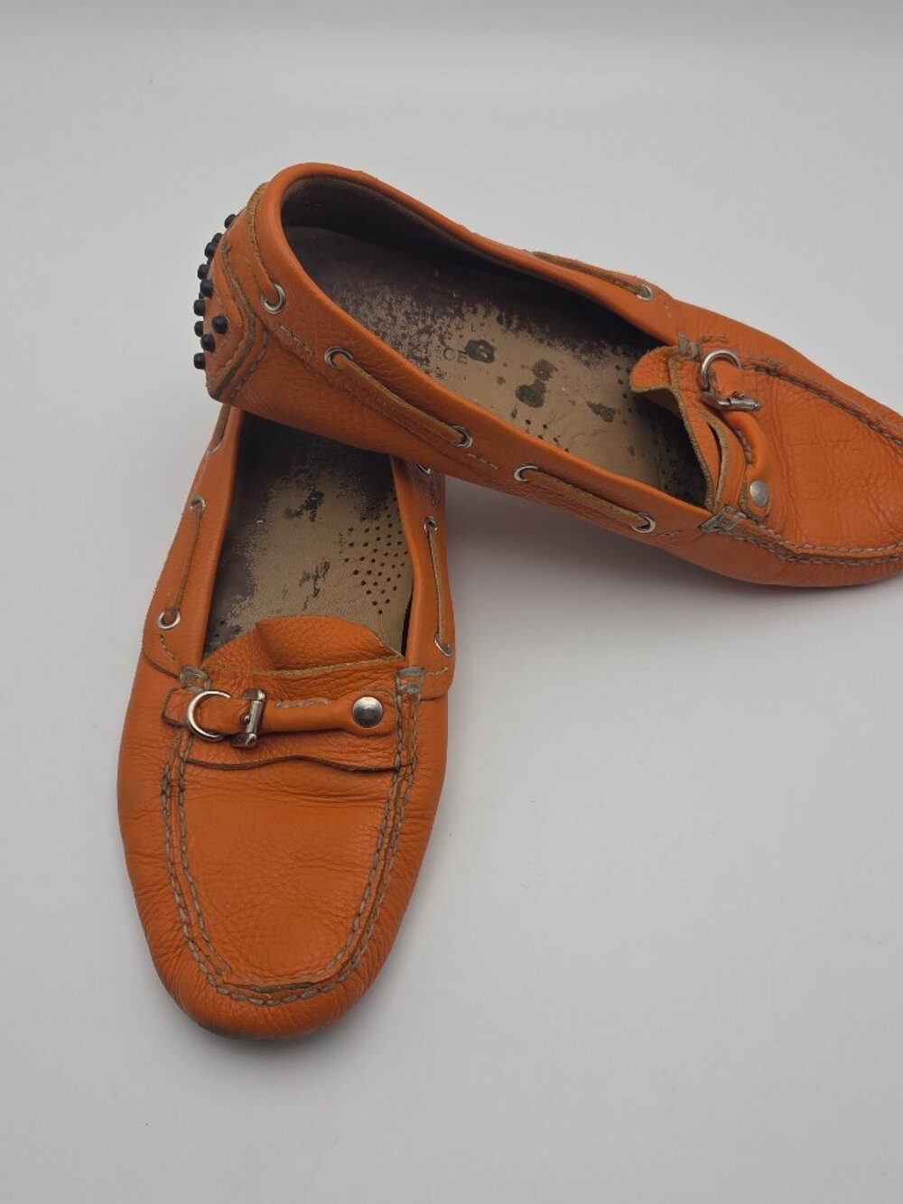 The Original Car Shoe Orange Leather Loafers Women Size 39.5